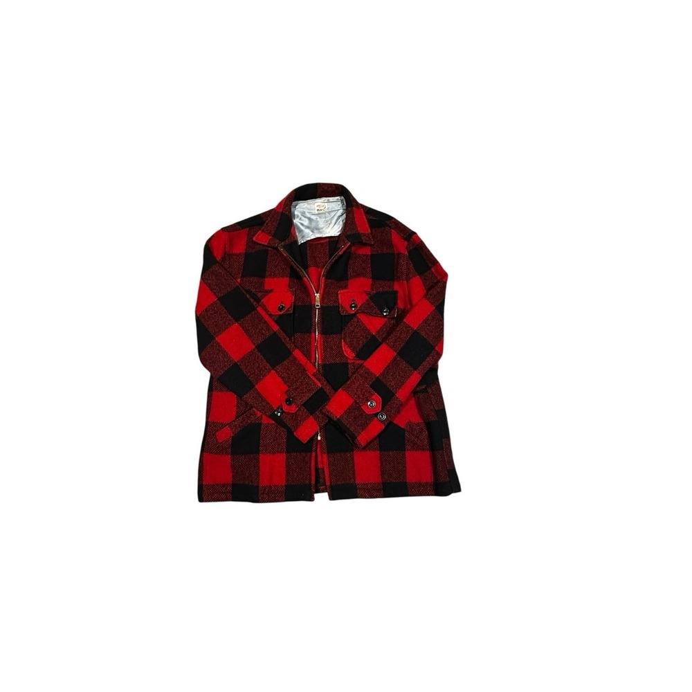 Vtg 50s-60s Pointer Brand Chore Jacket Buffalo Plaid Hunting Wool Coat Brass Zip - Picture 4 of 8